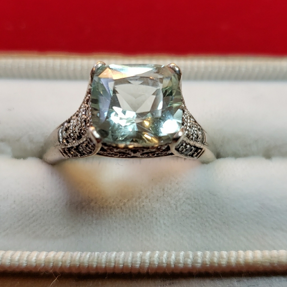Sterling Silver Cushion Cut Prasiolite Ring